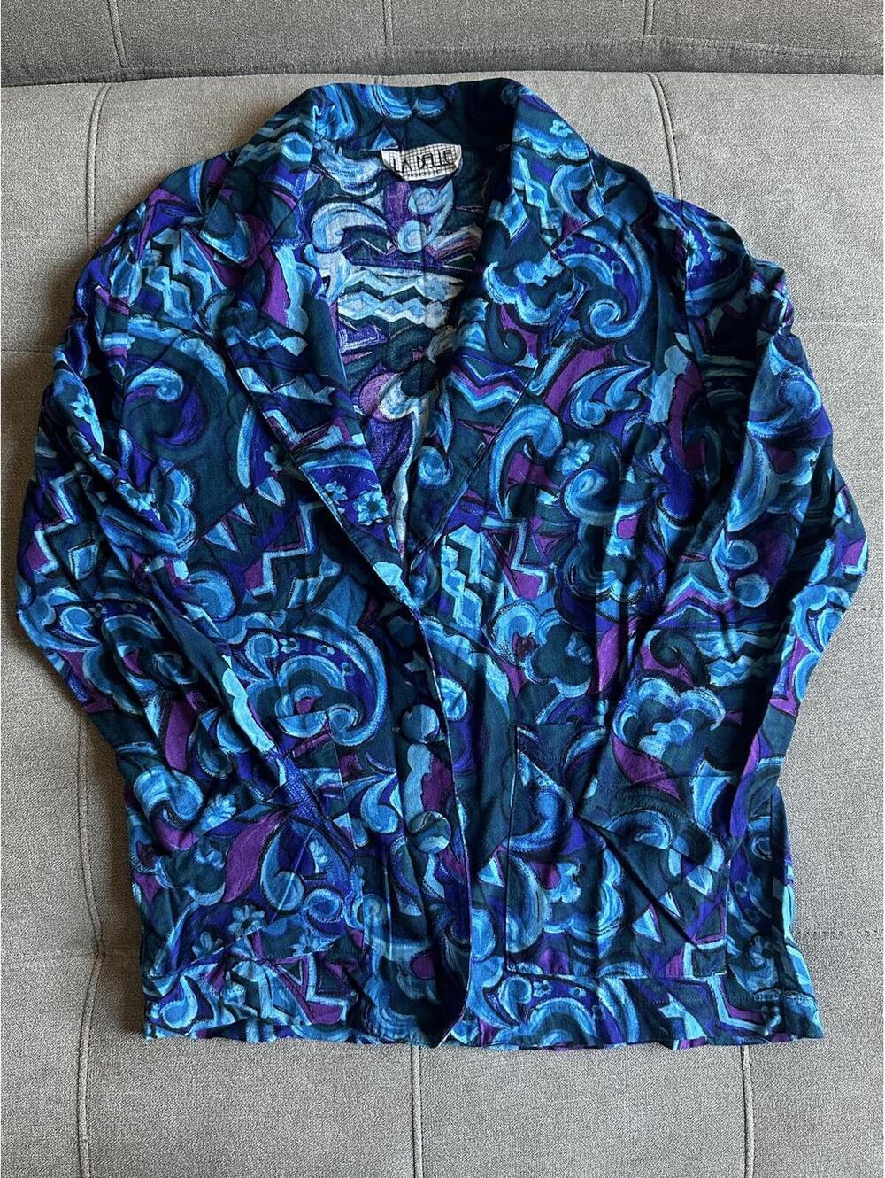 Vintage 1990s La Belle Blue Patterned Blazer Jacket